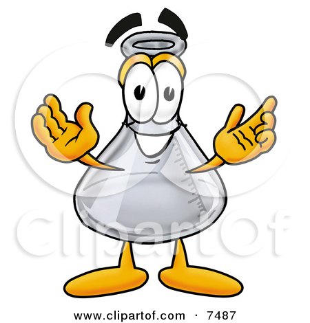 Clipart Picture of an Erlenmeyer Conical Laboratory Flask Beaker Mascot Cartoon Character With Welcoming Open Arms by Mascot Junction