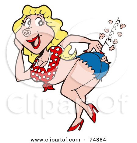 Royalty-Free (RF) Clipart Illustration of a Flirty Blond Piggy Woman With A Sizzling Butt by LaffToon