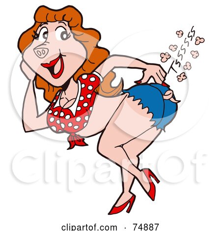 Royalty-Free (RF) Clipart Illustration of a Flirty Brunette Piggy Woman With A Sizzling Butt by LaffToon