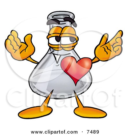 Clipart Picture of an Erlenmeyer Conical Laboratory Flask Beaker Mascot Cartoon Character With His Heart Beating Out of His Chest by Mascot Junction