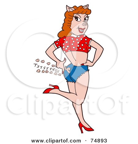 Royalty-Free (RF) Clipart Illustration of a Flirty Piggy Woman Walking With A Sizzling Butt by LaffToon