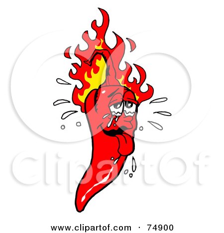 Royalty-Free (RF) Clipart Illustration of a Sweaty Hot Red Pepper With Flames by LaffToon
