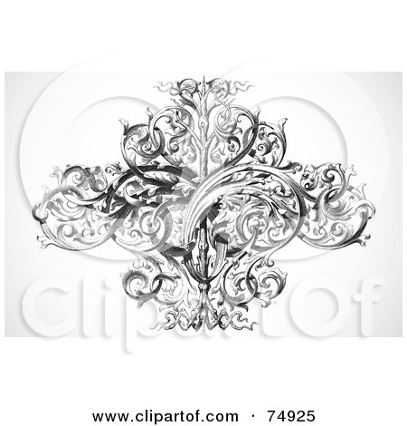 Royalty-Free (RF) Clipart Illustration of a Vintage Black And White Ornate Vine Flourish by BestVector