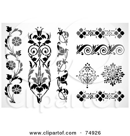 Royalty-Free (RF) Clipart Illustration of a Digital Collage Of Black And White Floral Edges by BestVector