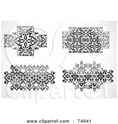 Royalty-Free (RF) Clipart Illustration of a Digital Collage Of Black And White Floral Border Designs by BestVector