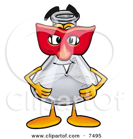 Clipart Picture of an Erlenmeyer Conical Laboratory Flask Beaker Mascot Cartoon Character Wearing a Red Mask Over His Face by Mascot Junction