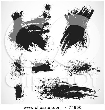 Royalty-Free (RF) Clipart Illustration of a Digital Collage Of Black Grungy Smears And Splatters by BestVector