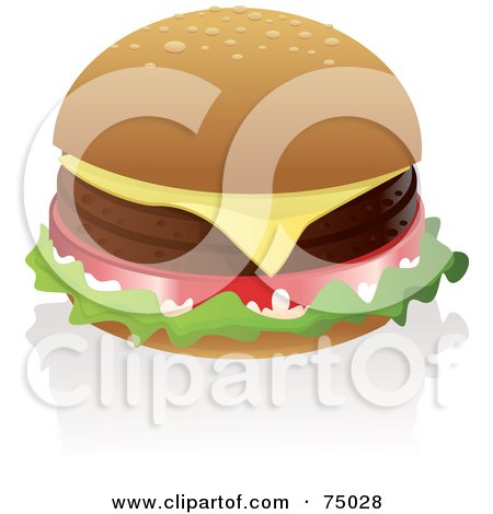 Royalty-Free (RF) Clipart Illustration of a Cheeseburger With Two Meat Patties And One Slice Of Cheese by Tonis Pan