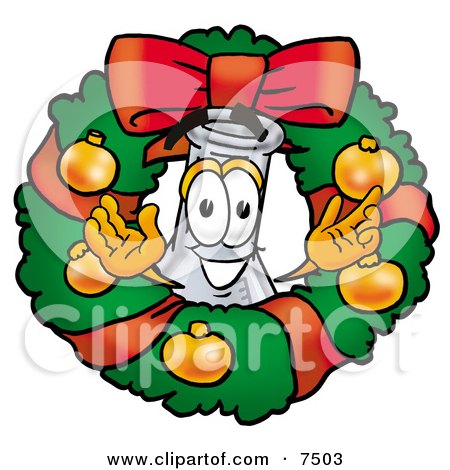 Clipart Picture of an Erlenmeyer Conical Laboratory Flask Beaker Mascot Cartoon Character in the Center of a Christmas Wreath by Mascot Junction