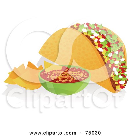 Royalty-Free (RF) Clipart Illustration of a Crunchy Taco With Tortilla Chips And Salsa by Tonis Pan