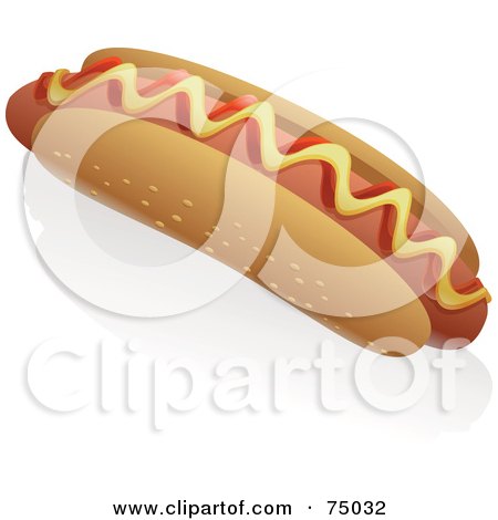 Royalty-Free (RF) Clipart Illustration of a Hot Dog With Ketchup And Mustard On A Sesame Seed Bun by Tonis Pan