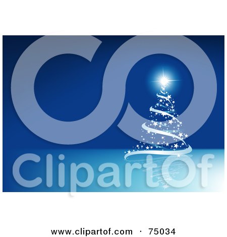 Royalty-Free (RF) Clipart Illustration of a Shining Star On A Starry Ribbon Christmas Tree Over Blue by dero