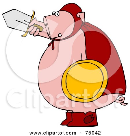 Royalty-Free (RF) Clipart Illustration of a Pink Warrior Pig Holding A Sword And Shield by djart