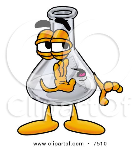 Clipart Picture of an Erlenmeyer Conical Laboratory Flask Beaker Mascot Cartoon Character Whispering and Gossiping by Mascot Junction