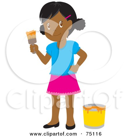 Royalty-Free (RF) Clipart Illustration of a Little African American Girl Painting With Orange Paint by Rosie Piter