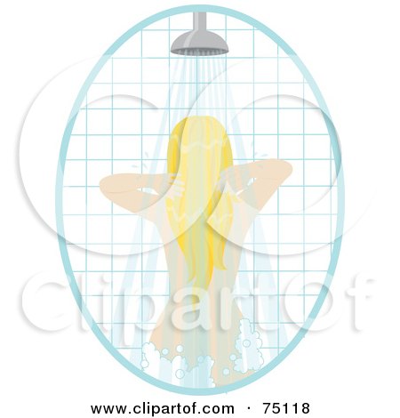 Royalty-Free (RF) Clipart Illustration of a Blond Caucasian Woman Washing Her Hair In A Shower by Rosie Piter