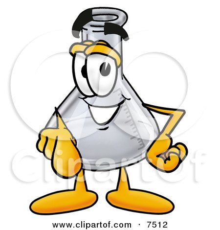Clipart Picture of an Erlenmeyer Conical Laboratory Flask Beaker Mascot Cartoon Character Pointing at the Viewer by Mascot Junction