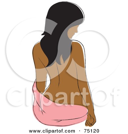 Royalty-Free (RF) Clipart Illustration of a Nude African American Woman Sitting With A Pink Towel by Rosie Piter