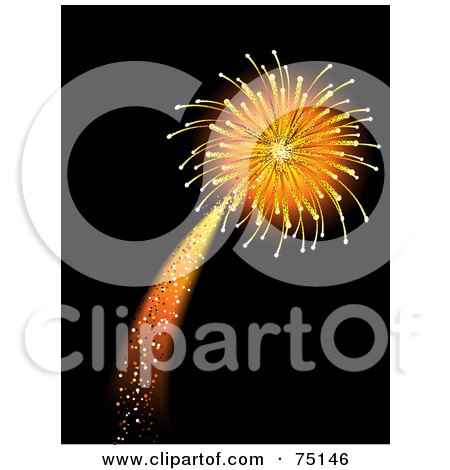 Royalty-Free (RF) Clipart Illustration Of A Shooting And Exploding Yellow Firework On Black by elaineitalia