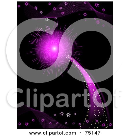 Royalty-Free (RF) Clipart Illustration Of A Shooting And Exploding Purple Firework On Black by elaineitalia