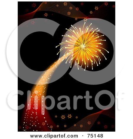 Royalty-Free (RF) Clipart Illustration Of A Shooting And Exploding Firework On Black by elaineitalia