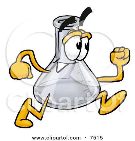 Clipart Picture of an Erlenmeyer Conical Laboratory Flask Beaker Mascot Cartoon Character Running by Mascot Junction