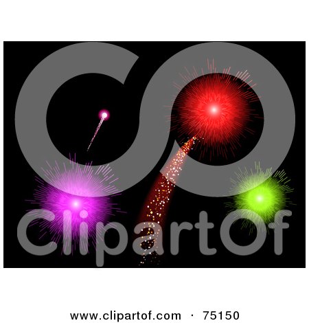 Royalty-Free (RF) Clipart Illustration Of A Display Of Shooting Fireworks On Black by elaineitalia