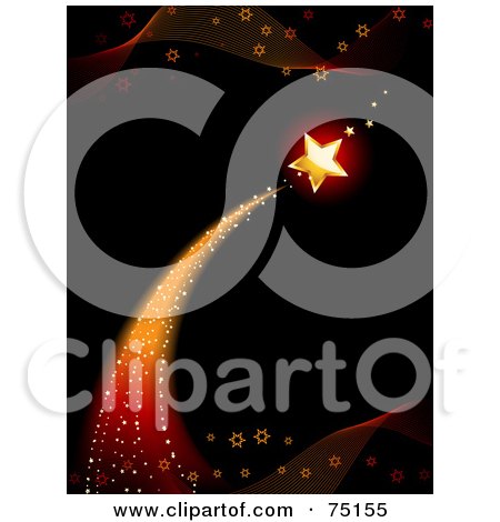 Royalty-Free (RF) Clipart Illustration Of A Star Shooting Over A Black Background With Waves by elaineitalia