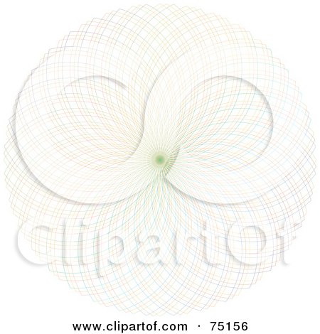 Royalty-Free (RF) Clipart Illustration Of A Faint Teal, Green And Orange Spiral Spirograph On White by elaineitalia