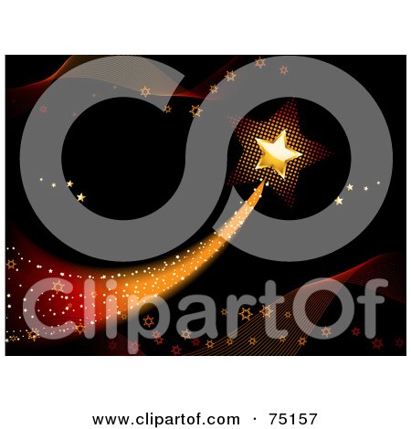 Royalty-Free (RF) Clipart Illustration Of A Golden Star Shooting Over A Black Background With Waves by elaineitalia
