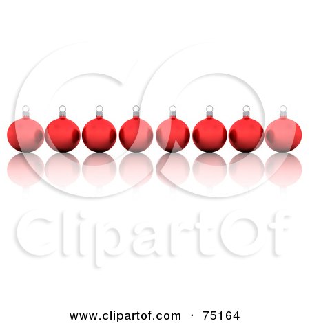 Royalty-Free (RF) Clipart Illustration of a Row Of Red And Silver 3d Christmas Baubles Over A Reflective White Background by KJ Pargeter