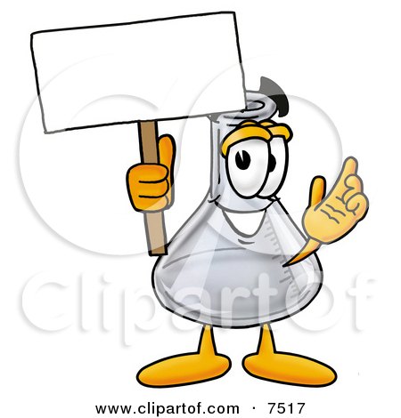 Clipart Picture of an Erlenmeyer Conical Laboratory Flask Beaker Mascot Cartoon Character Holding a Blank Sign by Mascot Junction