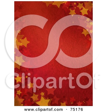 Royalty-Free (RF) Clipart Illustration of a Red Background With Orange Starry Corners by KJ Pargeter