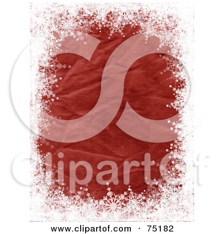 Royalty-Free (RF) Clipart Illustration of a Red Crinkled Background Bordered In White Snowflake Grunge by KJ Pargeter