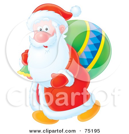 Royalty-Free (RF) Clipart Illustration of Kris Kringle Carrying A Green Toy Sack by Alex Bannykh