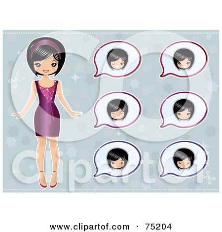 Royalty-Free (RF) Clipart Illustration of a Pretty Asian Girl With Different Face Bubbles by Melisende Vector