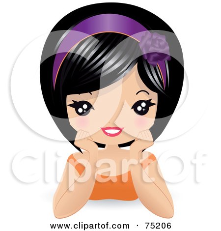 Royalty-Free (RF) Clipart Illustration of a Pretty Asian Girl Resting Her Chin On Her Hands by Melisende Vector