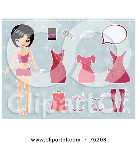 Royalty-Free (RF) Clipart Illustration of an Asian Girl Standing With Accessories And Clothes Over Blue by Melisende Vector