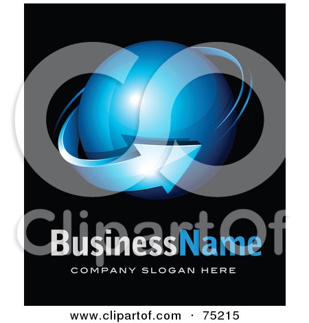 Royalty-Free (RF) Clipart Illustration Of A Pre-Made Business Logo Of A Blue Arrow Around A Blue Orb On Black by beboy