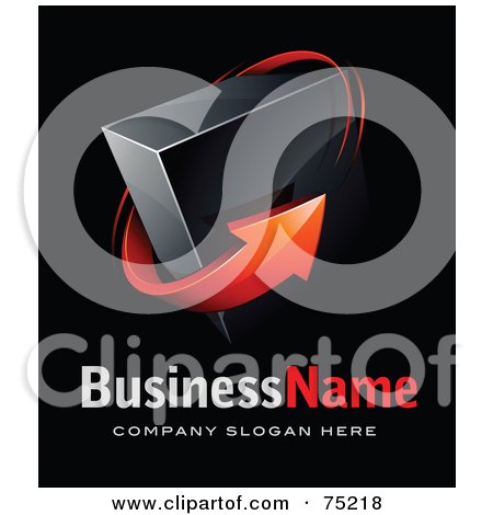 Royalty-Free (RF) Clipart Illustration of a Pre-Made Business Logo Of A Red Arrow Around A Black Box On Black by beboy