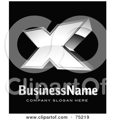 Royalty-Free (RF) Clipart Illustration Of A Pre-Made Business Logo Of A Chrome X - Version 1, On Black by beboy