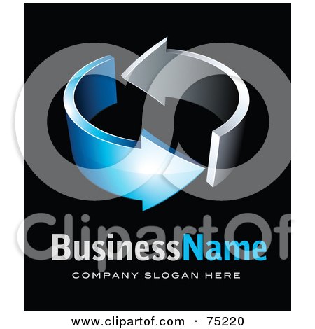 Royalty-Free (RF) Clipart Illustration Of A Pre-Made Business Logo Of Circling Blue And Chrome Arrows On Black by beboy