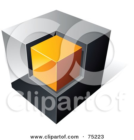 Royalty-Free (RF) Clipart Illustration of a Pre-Made Business Logo Of A Chrome And Orange Cube On White by beboy