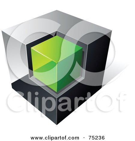 Royalty-Free (RF) Clipart Illustration of a Pre-Made Business Logo Of A Chrome And Green Cube On White by beboy