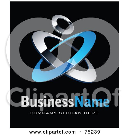 Royalty-Free (RF) Clipart Illustration Of A Pre-Made Business Logo Of Blue And Chrome Rings On Black by beboy