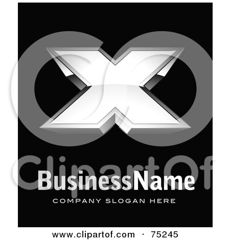 Royalty-Free (RF) Clipart Illustration Of A Pre-Made Business Logo Of A Chrome X - Version 2, On Black by beboy