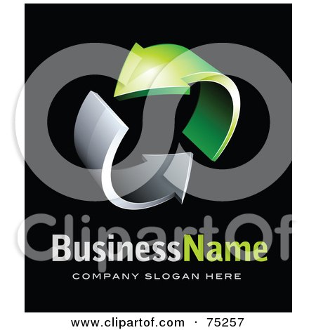 Royalty-Free (RF) Clipart Illustration Of A Pre-Made Business Logo Of Circling Chrome And Green Arrows On Black by beboy