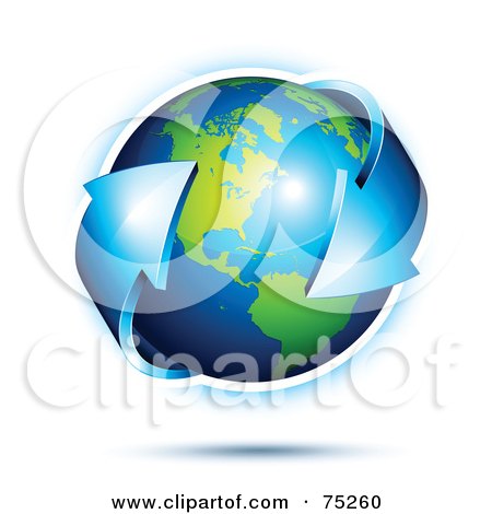 Royalty-Free (RF) Clipart Illustration Of A Blue Double Ended Arrow Circling Around A 3d Earth by beboy
