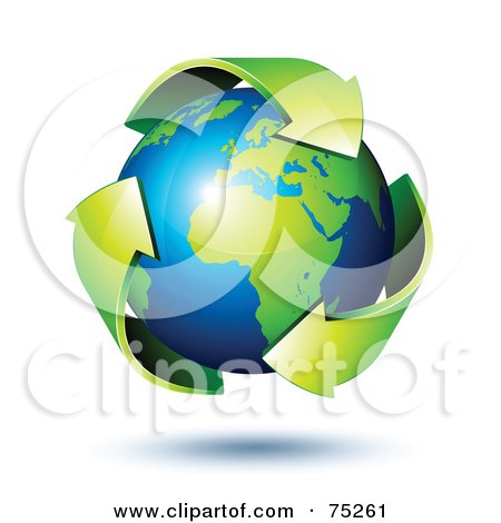 Royalty-Free (RF) Clipart Illustration Of Green Recycle Arrows Circling Around A Shiny 3d African Earth by beboy
