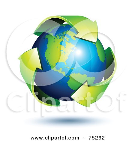 Royalty-Free (RF) Clipart Illustration Of Green Recycle Arrows Circling Around A Shiny 3d American Earth by beboy